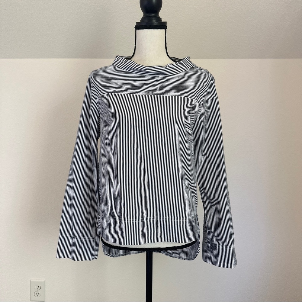 J.Crew women’s long sleeve blouse-top. Blue and white striped. Size 4.